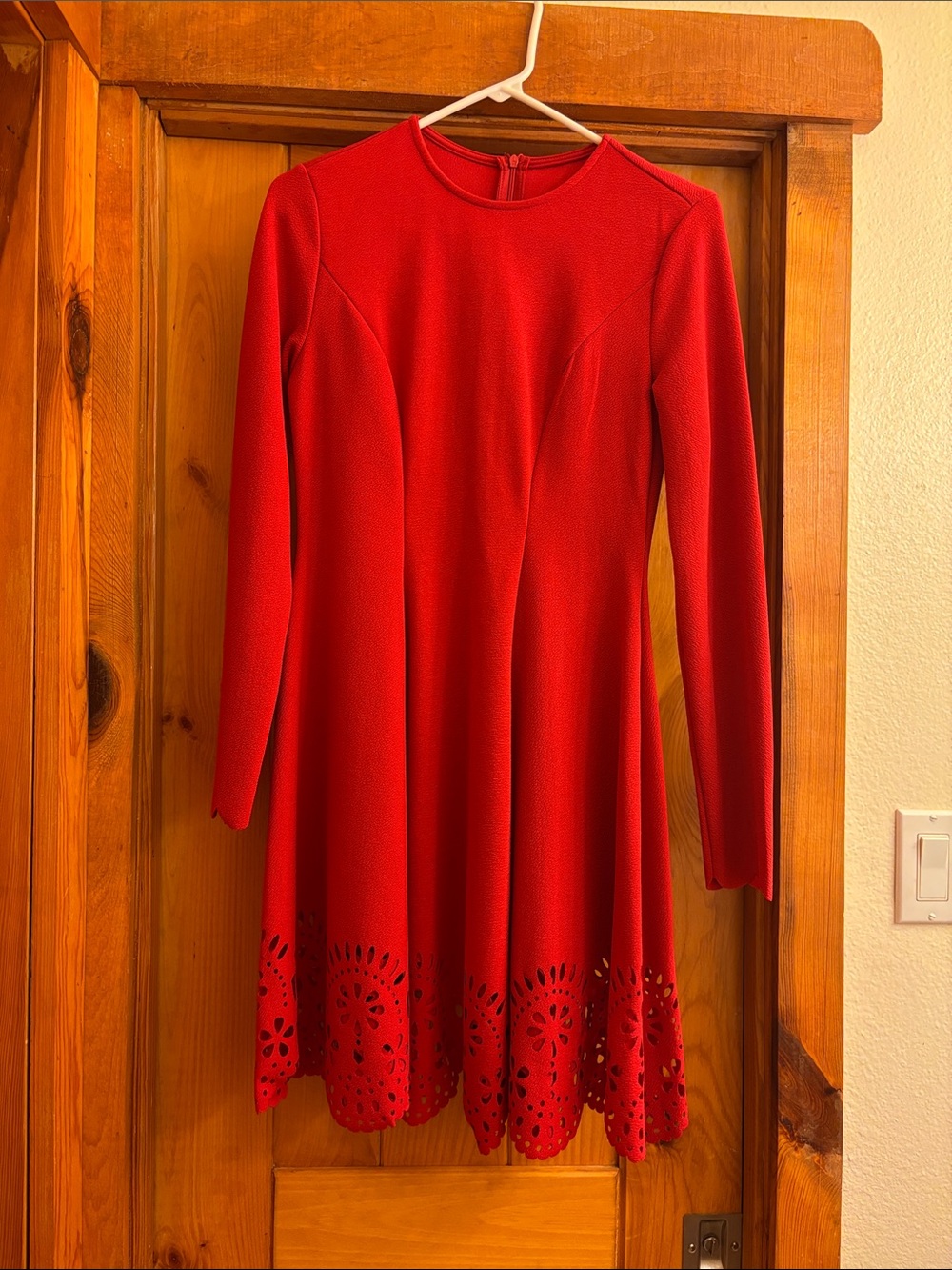 A cute simple short red dress with long sleeves